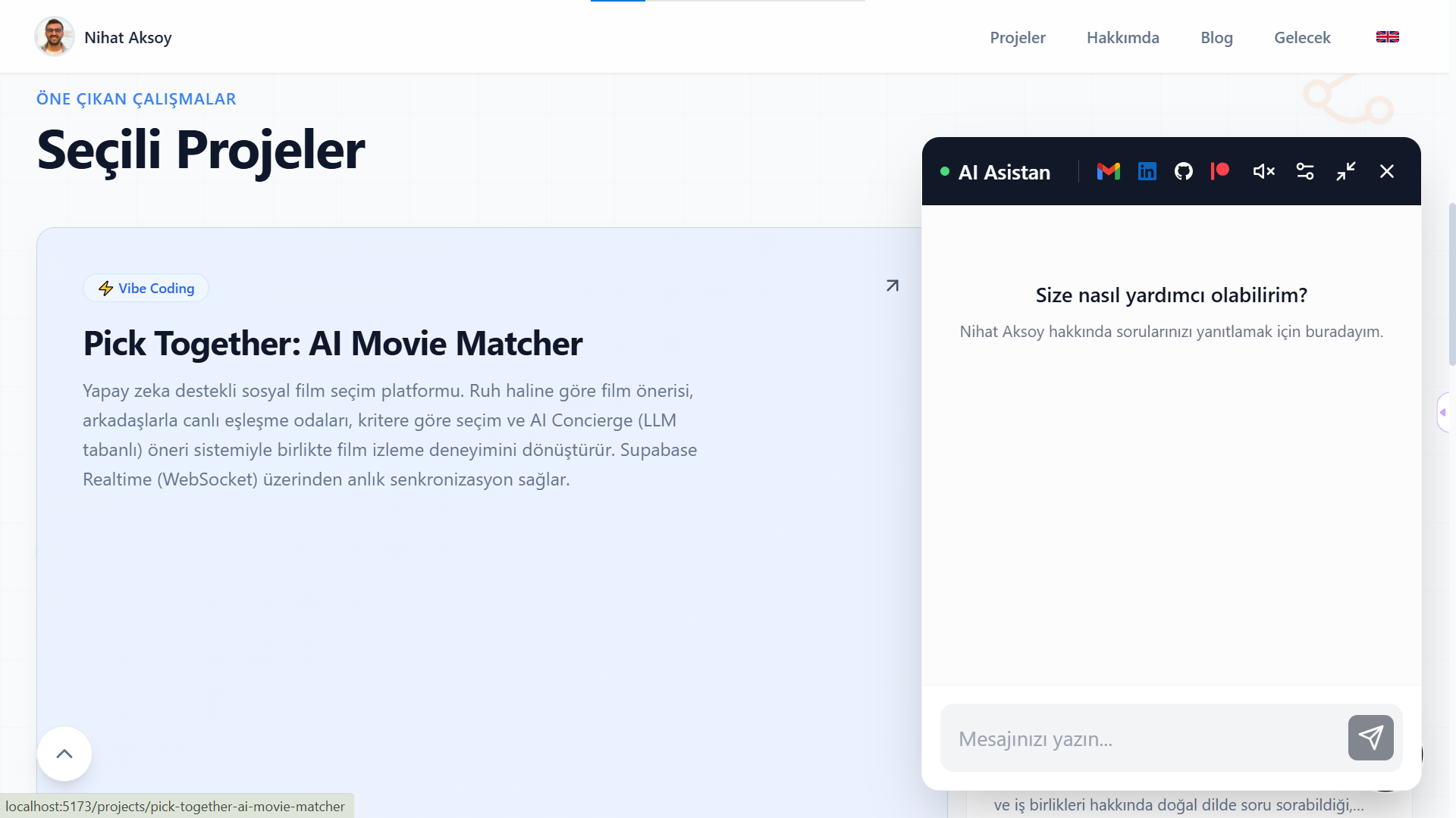 AI Chatbot-Assisted Personal Website screenshot 2